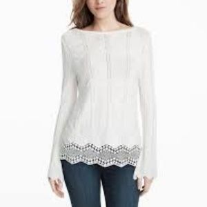 NWT! BELL SLEEVE WOVEN BACK EMBROIDERED SWEATER M